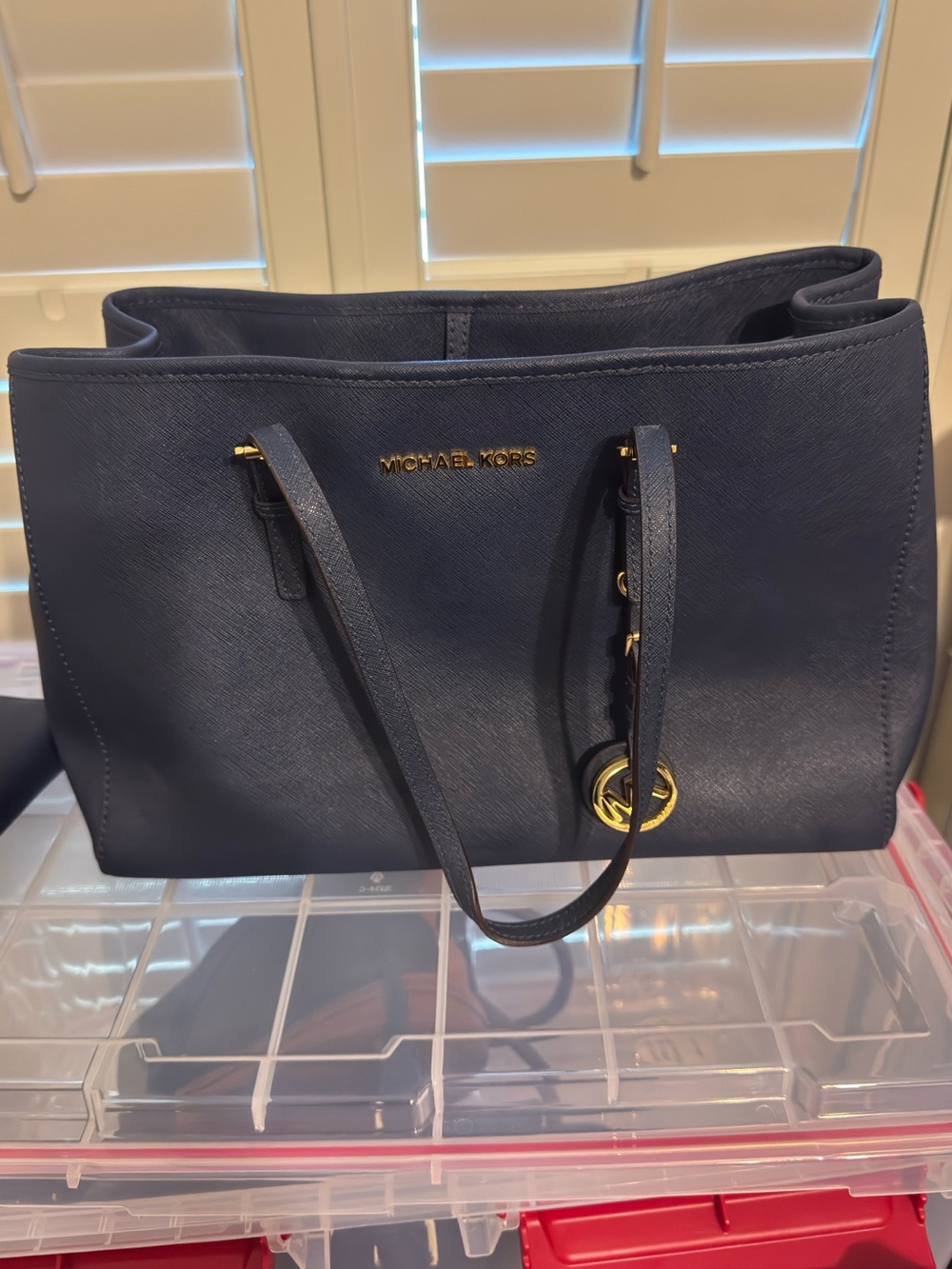 Michael Kors Navy Saffiano Tote with Gold Hardware and Wallet